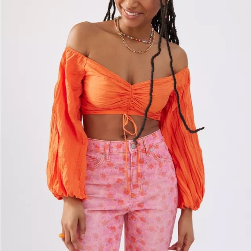 Urban Outfitters Jessina Off-The-Shoulder Orange Blouse size small
